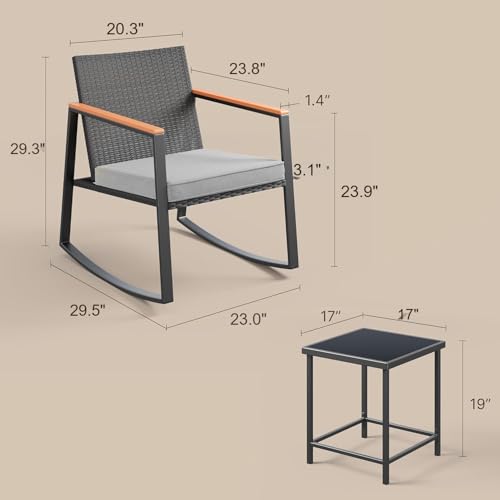 3 Pieces Wicker Patio Bistro Set with Glass Table and Cushion C25685