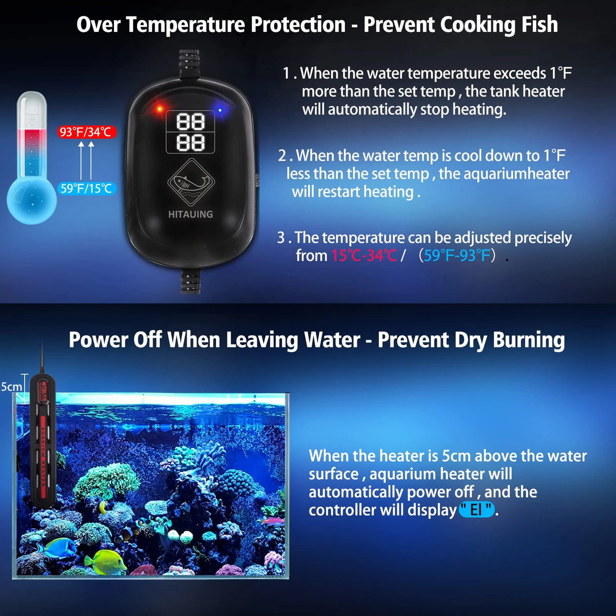 200W/300W/500W Submersible Aquarium Heater Y439