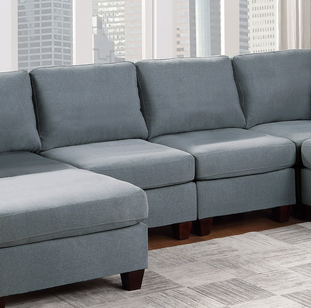 6 Pcs Gray Linen Like Fabric U-Shaped Sectional Sofa Set Y231