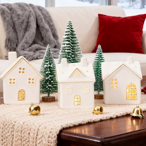 White 3Pcs Ceramic Christmas Village Houses V6993