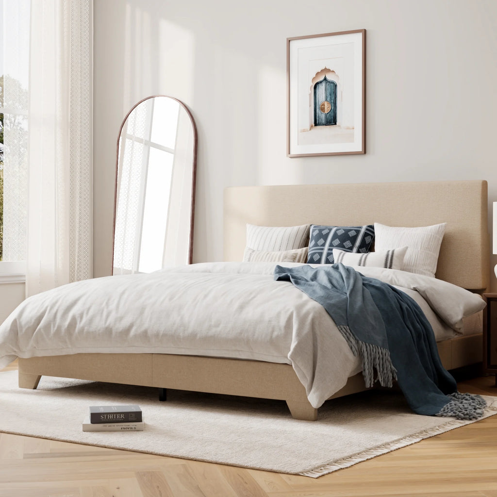 Queen Upholstered Platform Bed Frame with Adjustable Headboard G76886