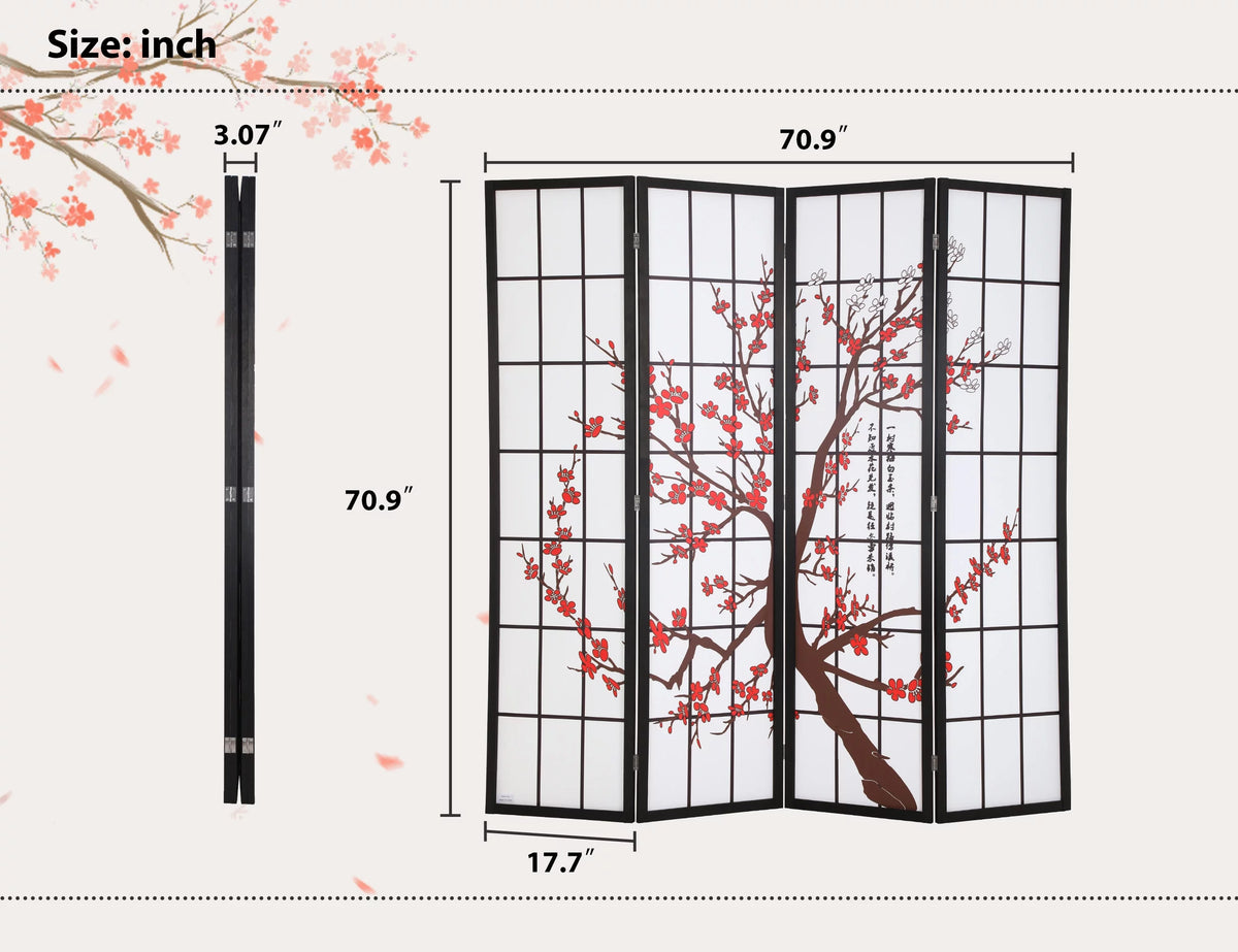 4 Panel 6Ft Wood Folding Privacy Screen T4396