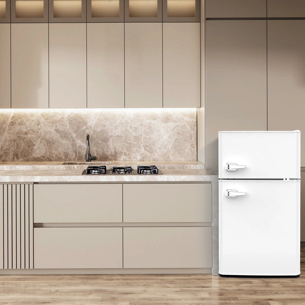 3.1 Cu.ft Mini Fridge with Freezer Two Door Stainless Steel O8186
